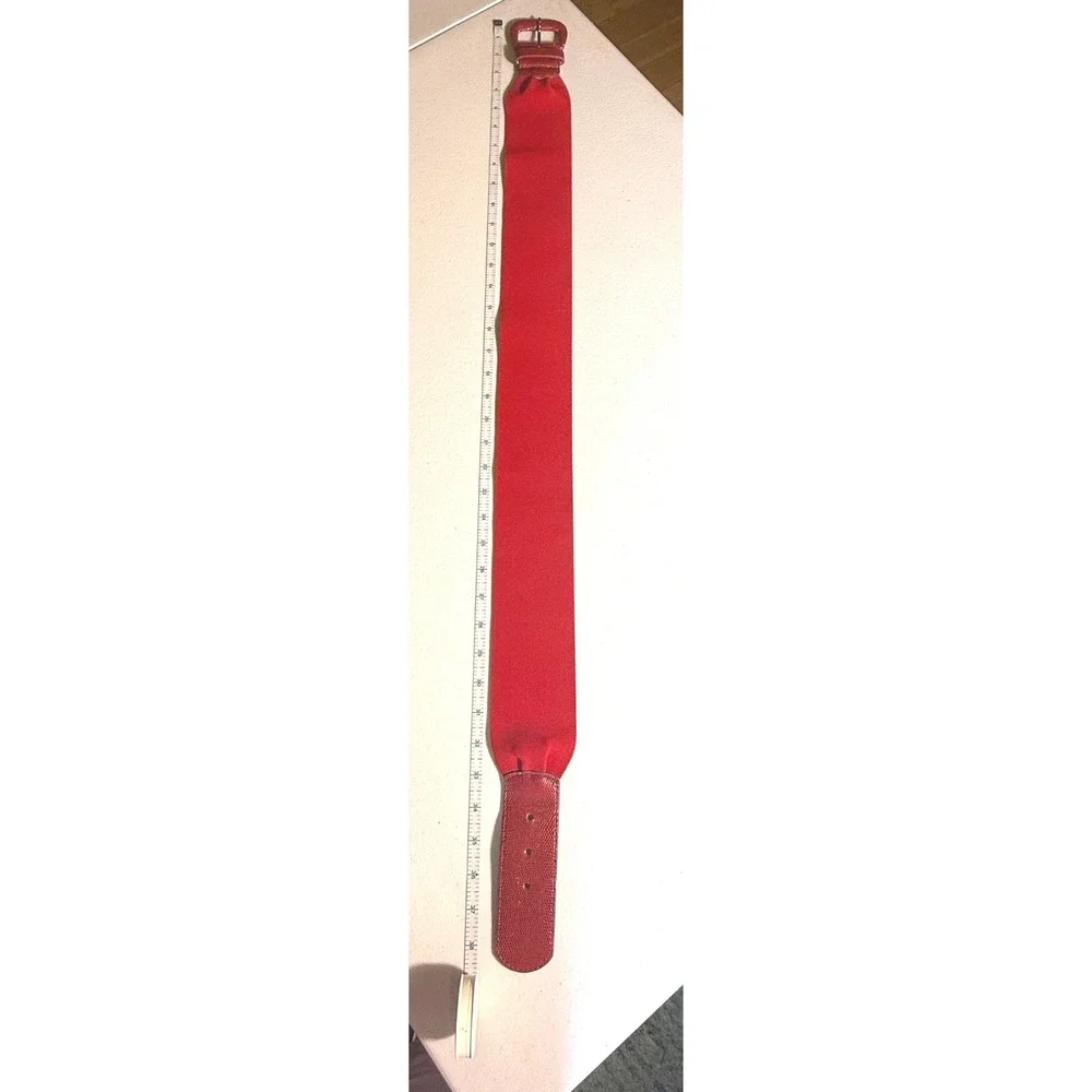 Red Wide Elastic Cinch Belt Faux Lizard Skin Texture Retro Rockabilly Style